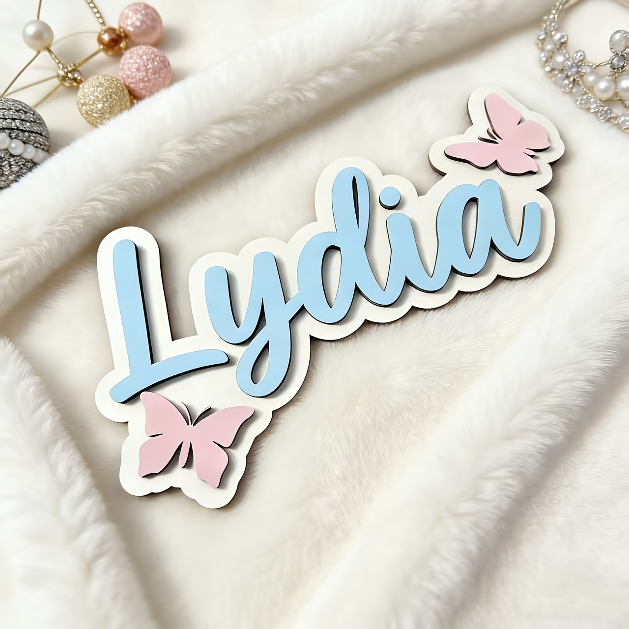 Baby Gate Stairs - Personalized Blue & Pink Butterfly Name